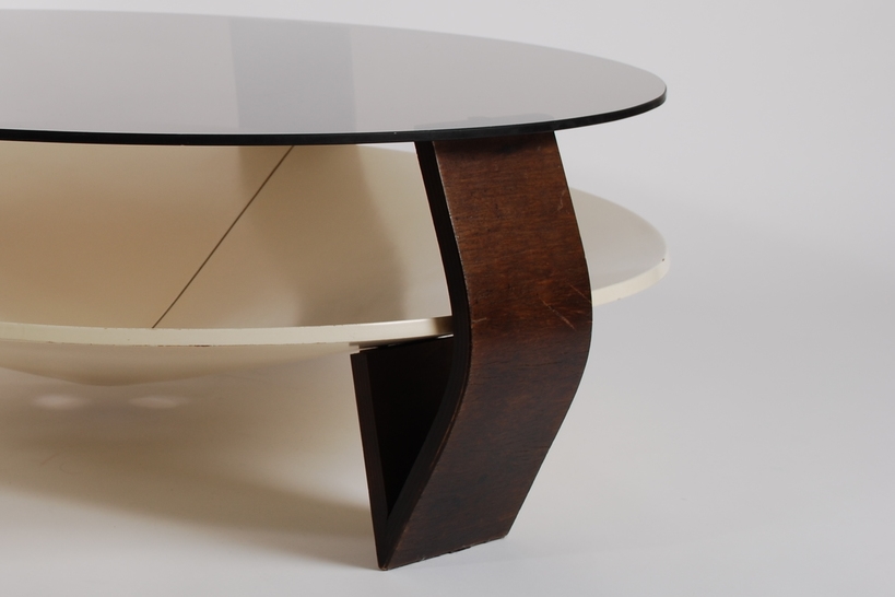 Coffee table smoked glass and wenge wood 60's
