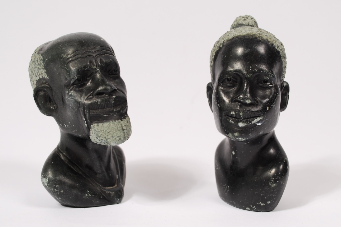 Stone curving head man and woman, marble, 50's