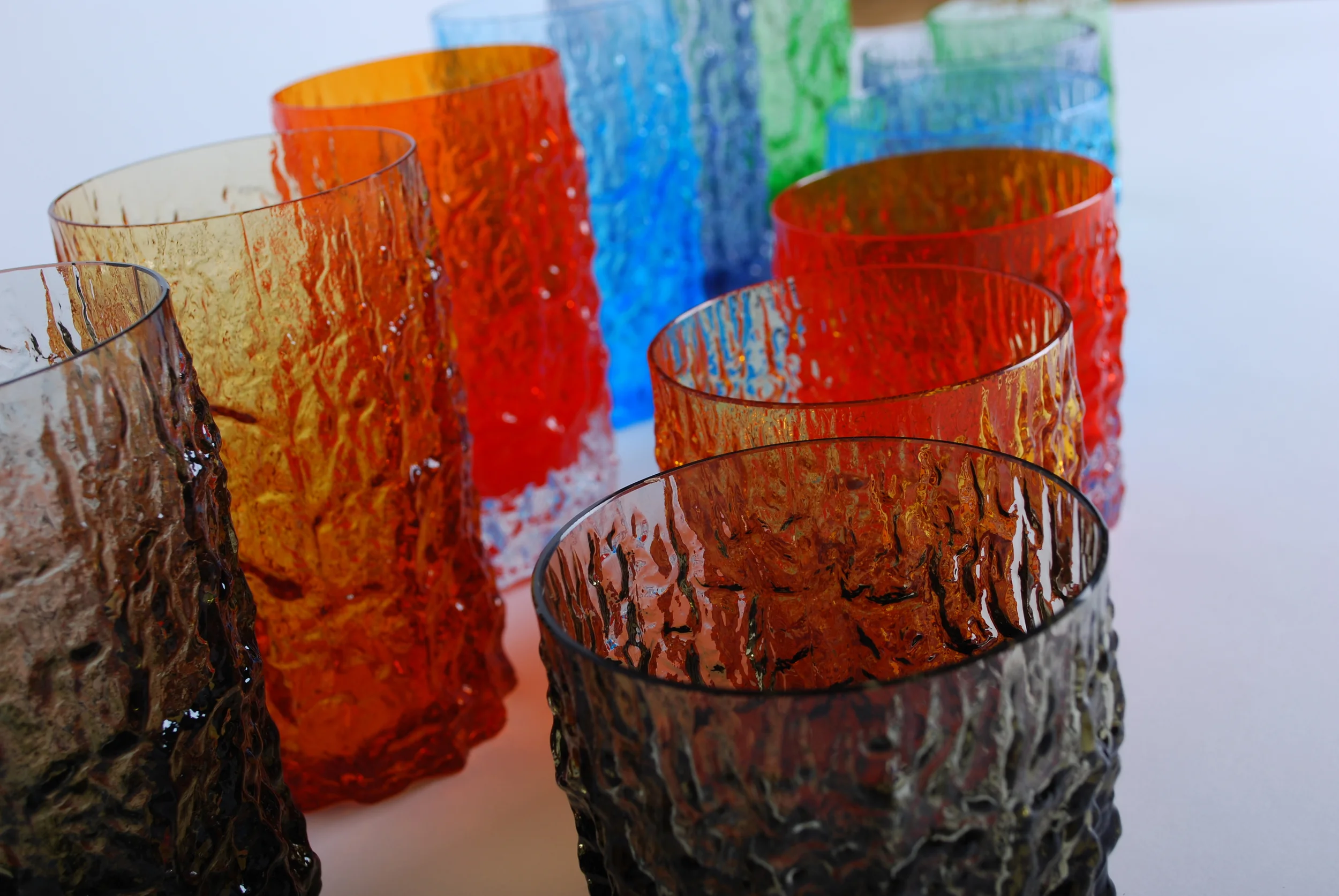 Whitefriars set colorful  glass  'Textured Bark' by Geoffrey Baxter 60's