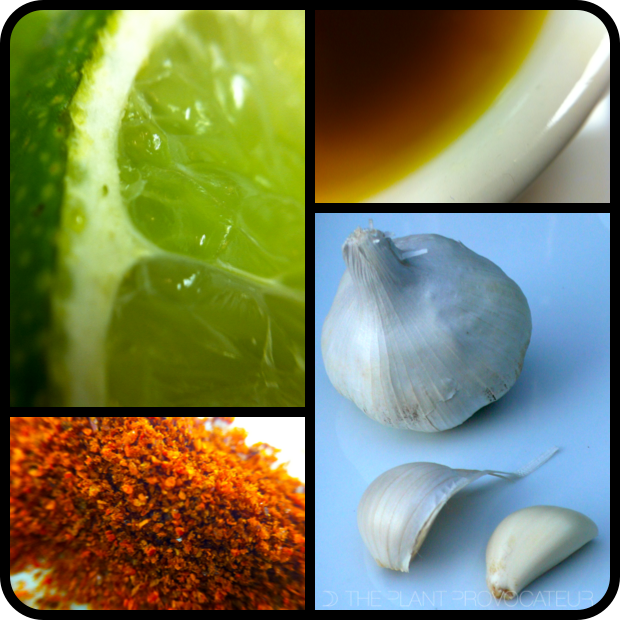 |Clockwise from L to R - Fresh Lime, Flaxseed Oil, Garlic, and Cayenne Pepper|