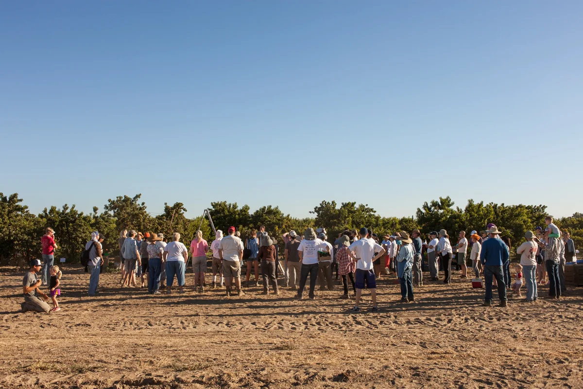 The morning orientation for the excited group ready to harvest their fruits.