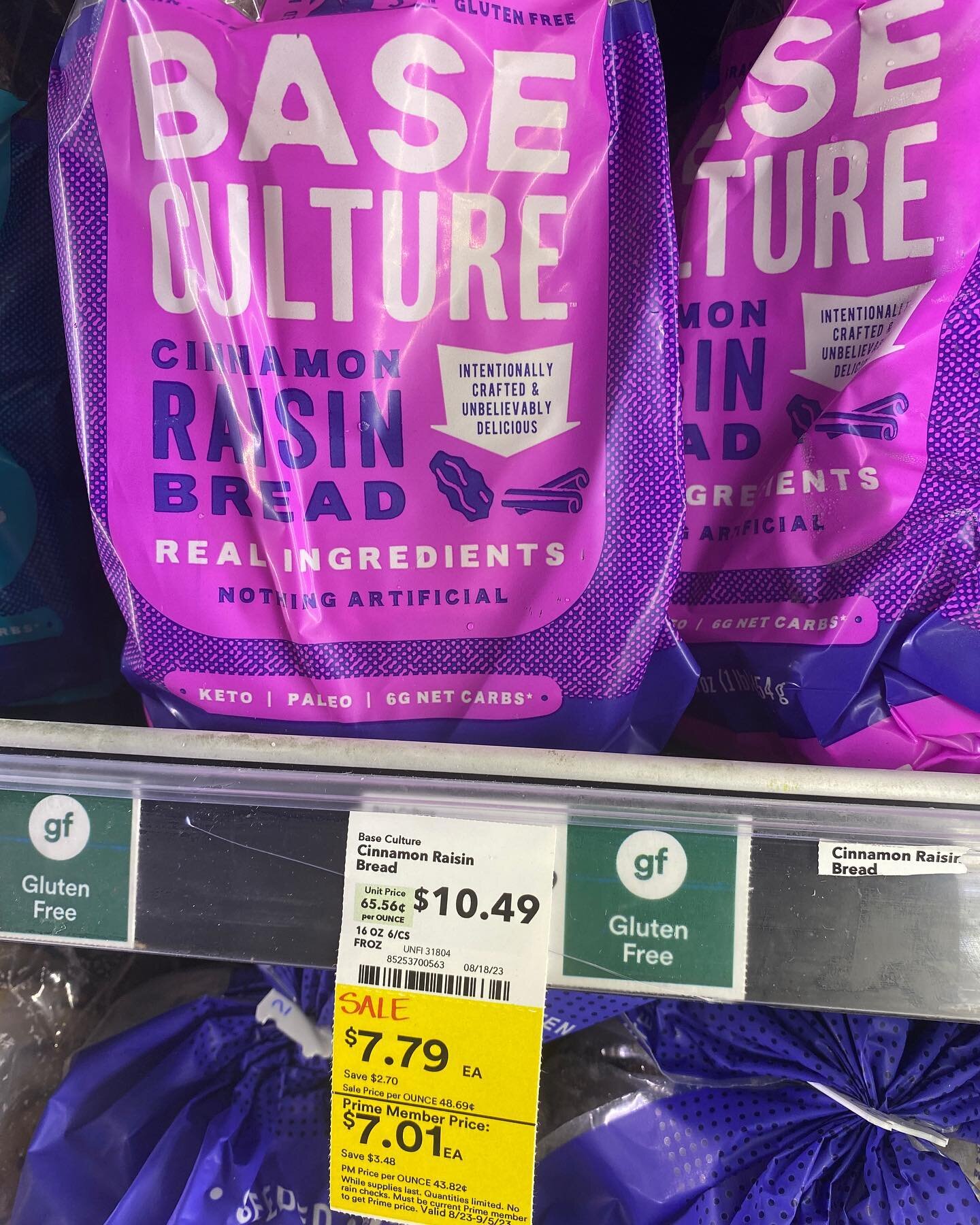 A good deal at Whole Foods today on this @baseculture cinnamon raisin bread. Delicious toasted and topped with almond butter- keeps your blood glucose stable, too. 😋 #growinwellness @grow_in_wellness