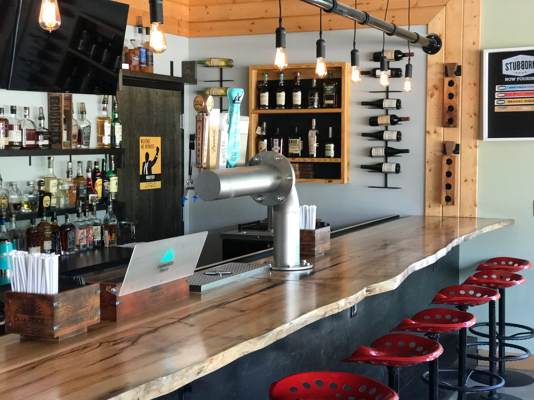 Jack Ellis Company Custom Live Edge Bar , Custom Whiskey Flight holders and custom shelves
