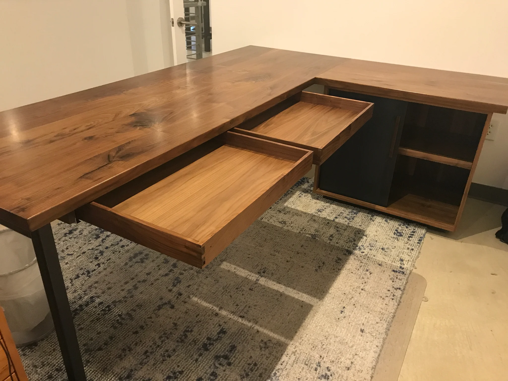 Jack Ellis Company Custom Walnut and Steel Desks