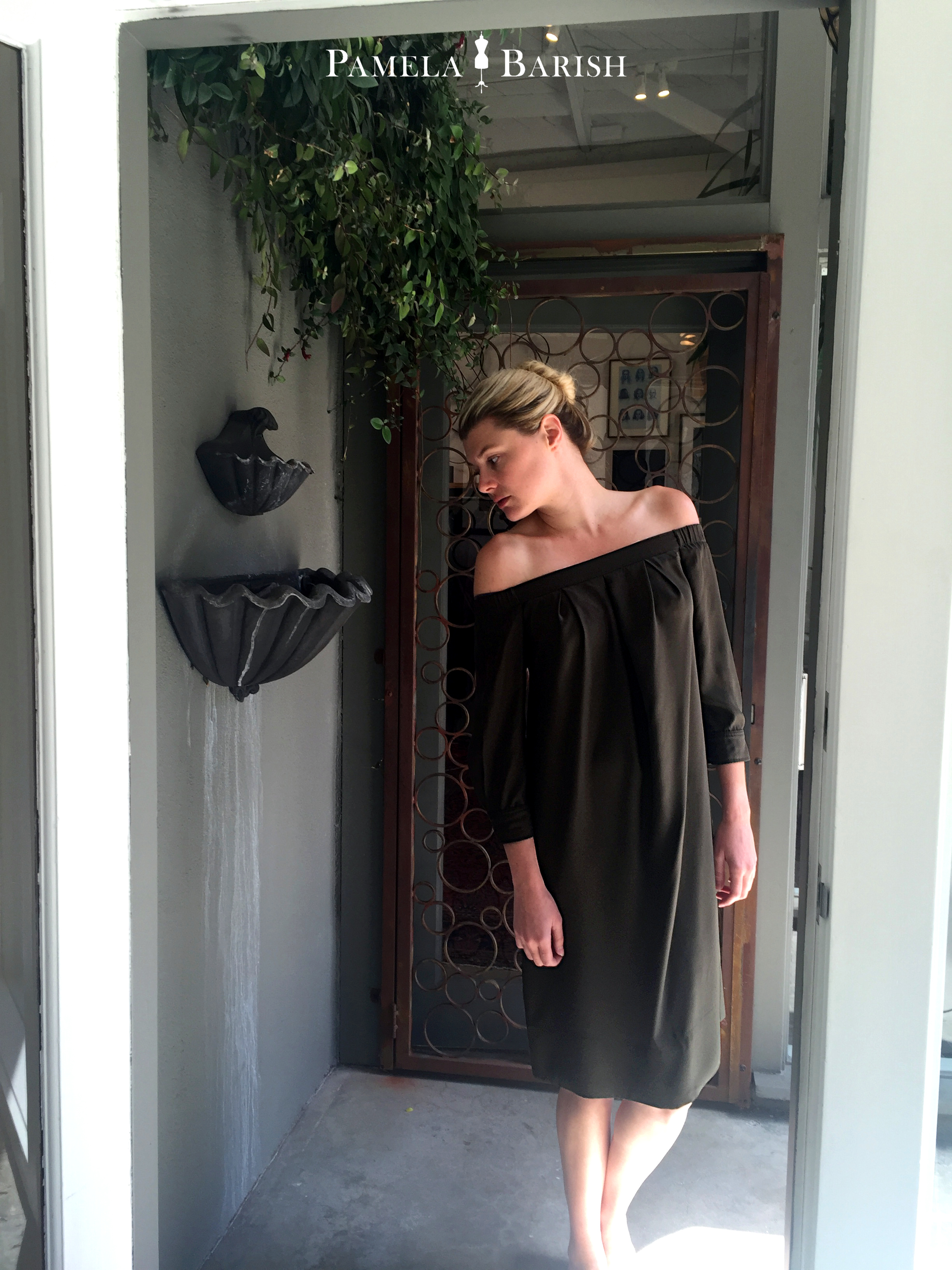Off-the-Shoulder dress in silk charmeuse