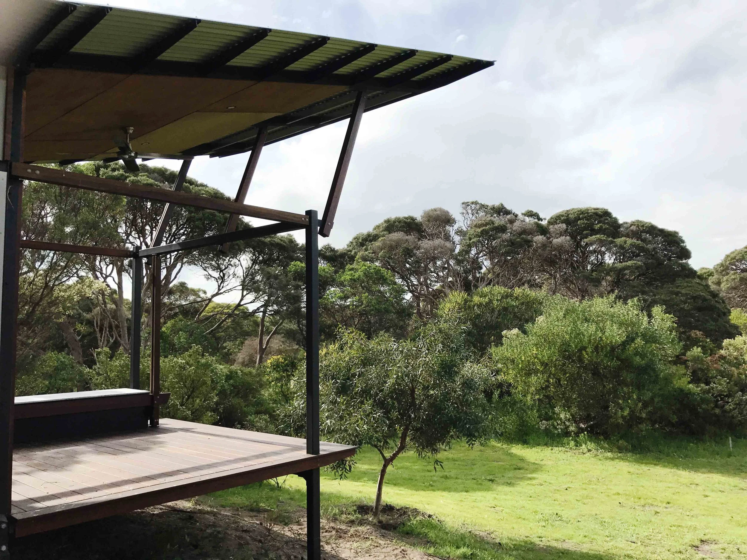 Back to Gallery ROBE, SA On a coastal rural property in SA’s South East, 3 quite separate pods strew along a vegetated dune site to yield living and bedroom pavilions and a ‘lookout’ bedroom. They afford guest accommodation alongside an existing dwelling, and capture the informality of a beach holiday, surrounded by space and nature. Each pod is carefully planned and founded to fit with site levels and to orient for solar control and views, and to establish privacy between each.