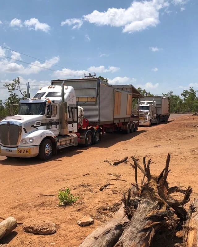 Trop pods roll into Ramingining. The Arufura Swamp Rangers women ranger group are looking forward to their new offices.

Exciting to land having travelled 3750km, including the last 80km at a rapid 10km/h

#troppods #oscar.building #troppoarchitects

