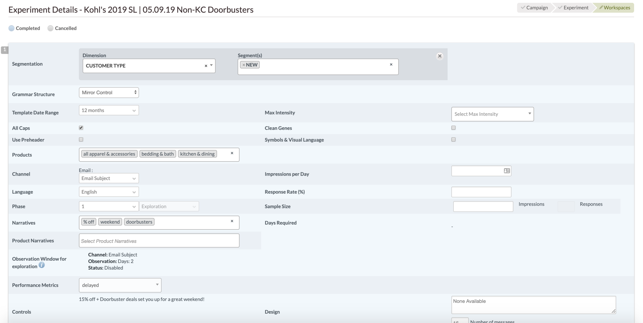 Experiment Details Page