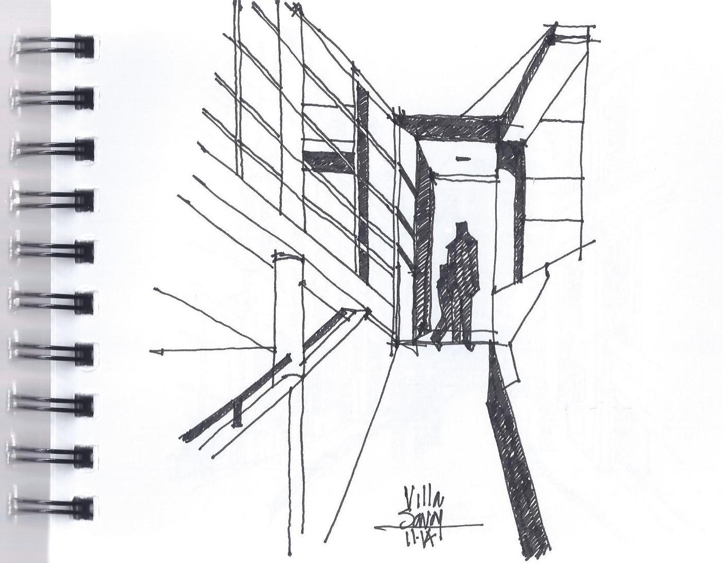 Mid trip we decided to head out to Poissy, France to see Le Corbusier's Villa Savoye. This is an sketch along the main ramp to the second floor.