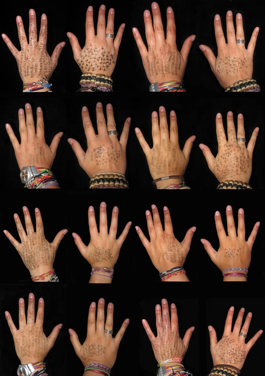 One line on my left hand for every person I ignore and one cross on my right hand for every person I interact with. Over one year that's 15,500 people out of 87,950 which makes an average of 17%.