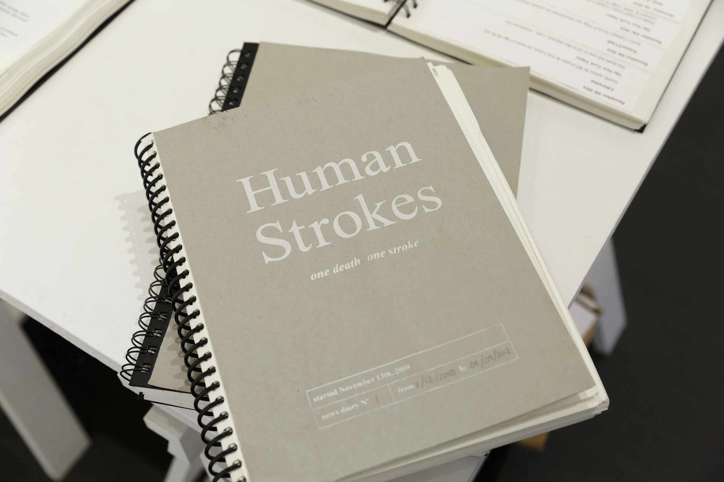 Ten-year-long painting recording one white mark per death I hear or read about.