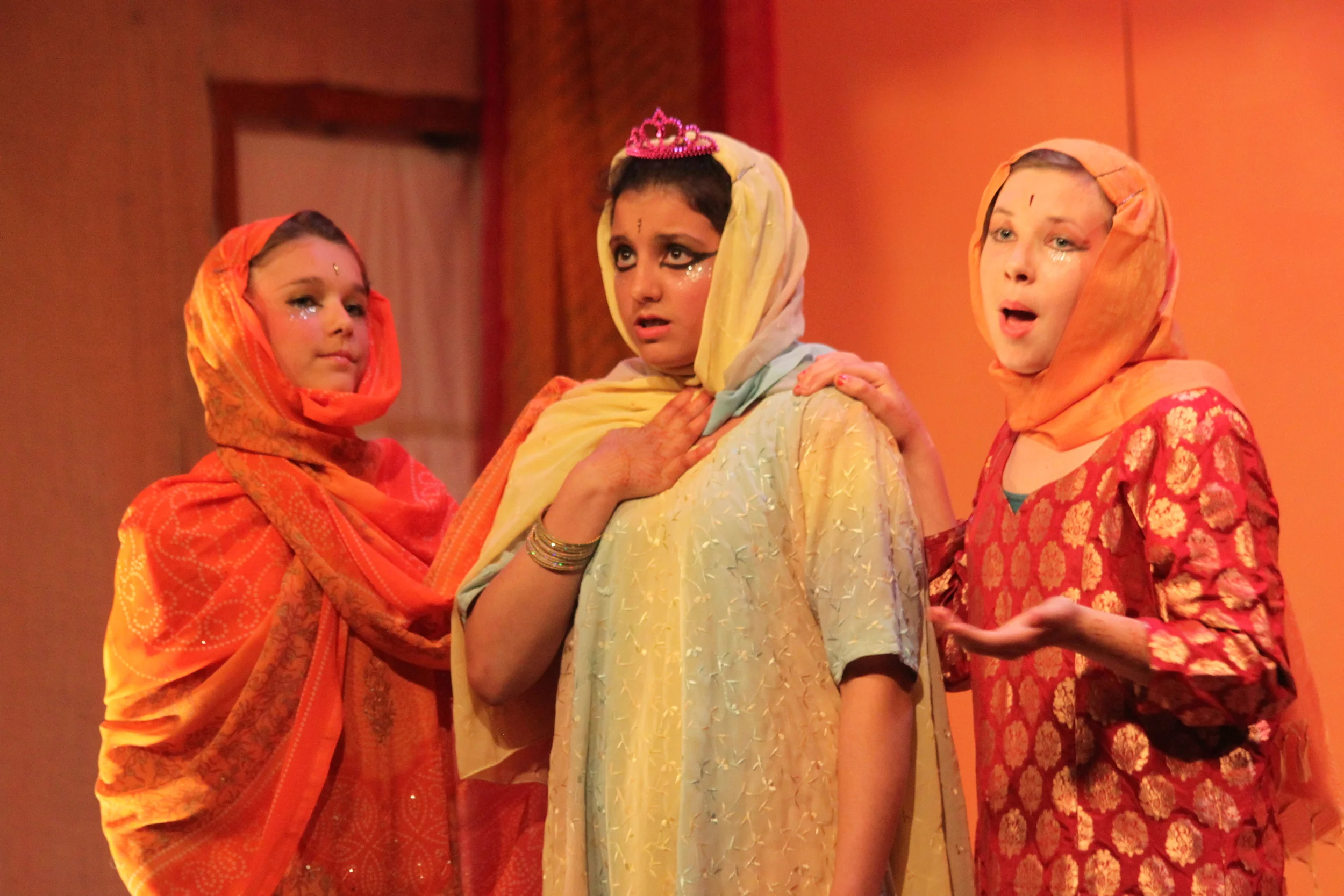 Manthara and Suchara persuade Kaikeyi to have Rama banished (from the 2012 school production of the Ramayana)