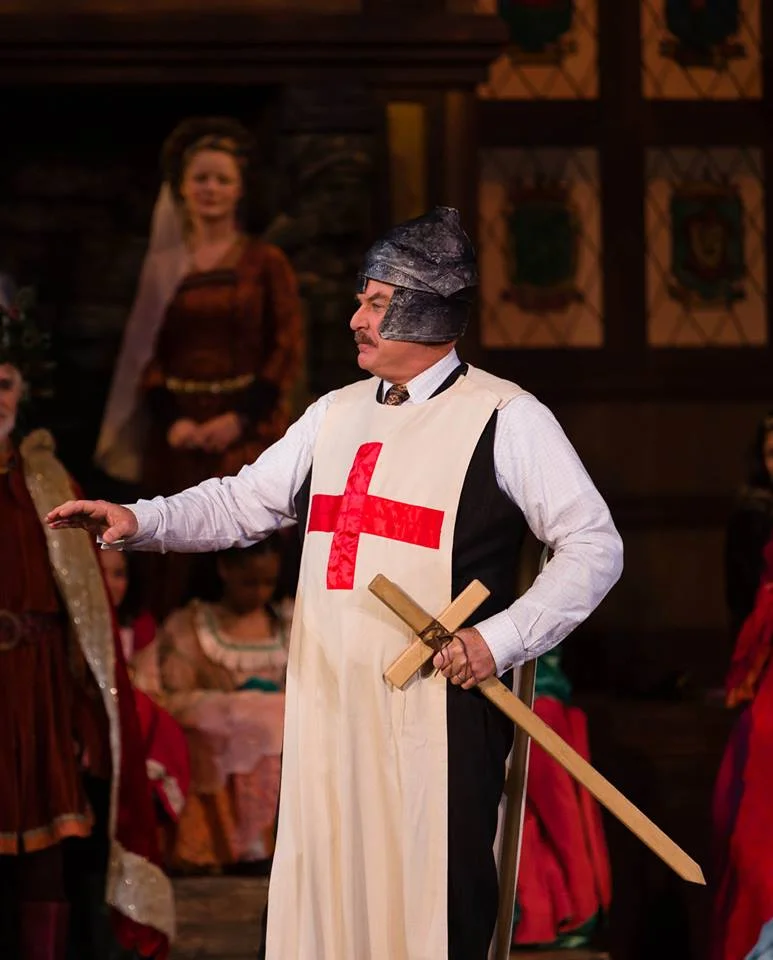 Sir John takes on the part of St. George in the mummers' play. From the California Revels 2013, The Spirits of Haddon Hall .