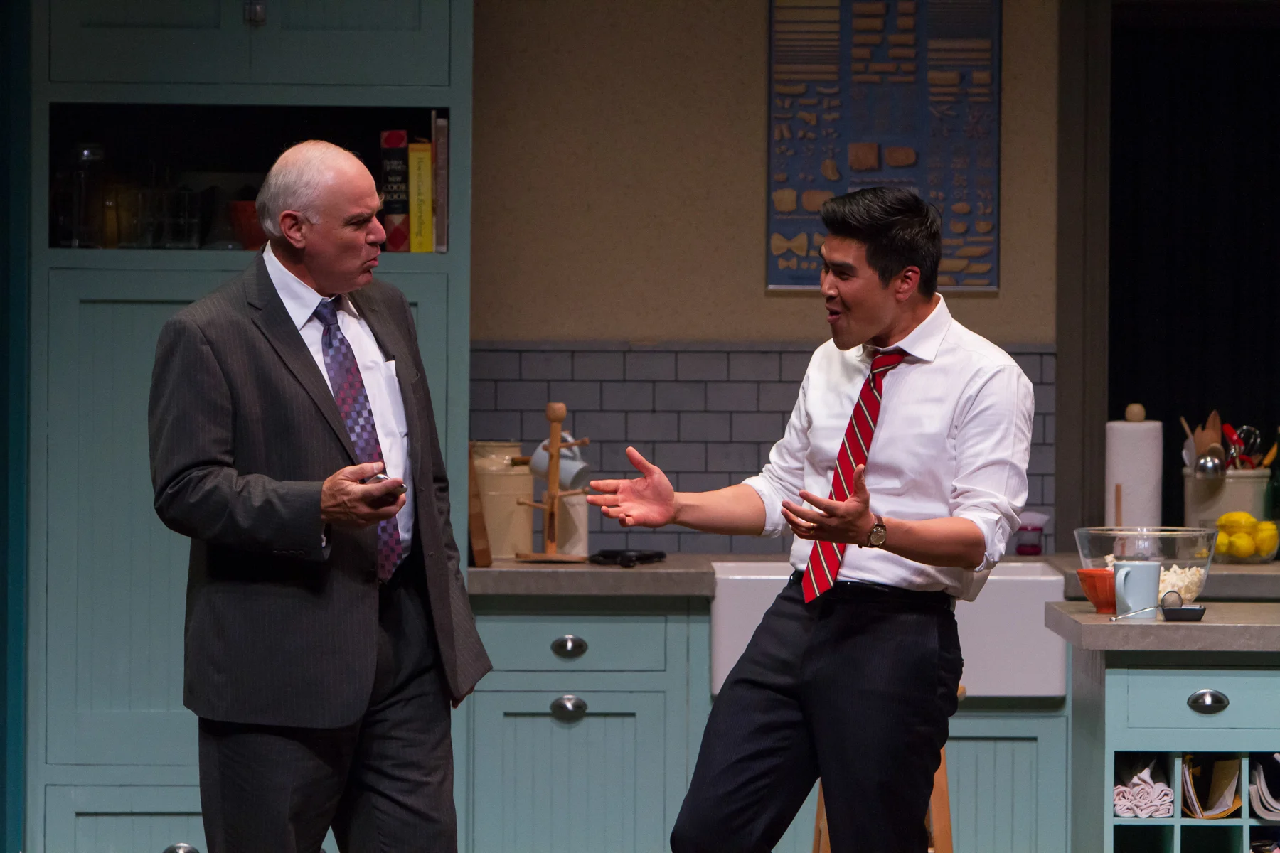 Nathan and Julius do some male bonding in Warrior Class , TheatreWorks 2013. With Pun Bandhu.
