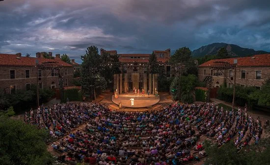 Julius Caesar , Colorado Shakespeare Festival 2017, Mary Rippon Theater. That’s me in the title role, standing out in my white toga, minutes before it gets drenched in red . . . Pretty darn nice venue, I must say!