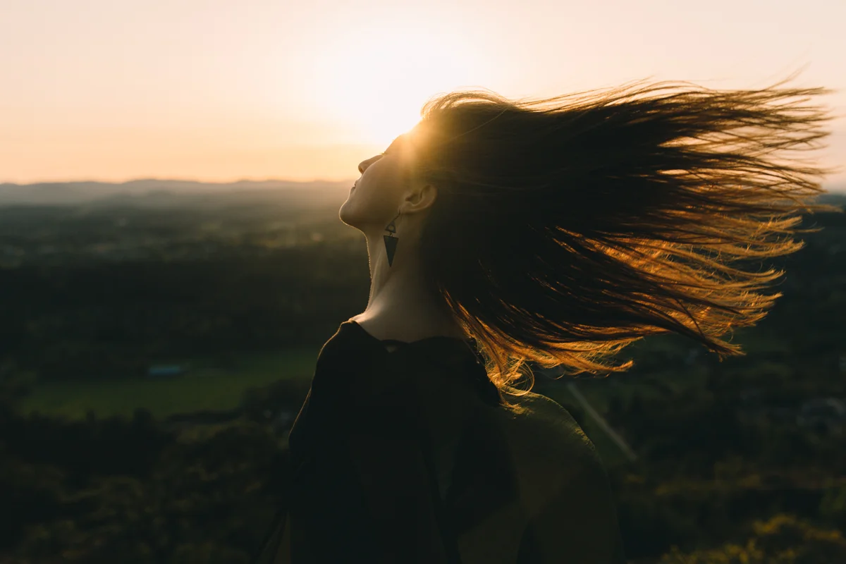 portrait of women with wild hair, Mount Doug, Victoria boudoir photographer