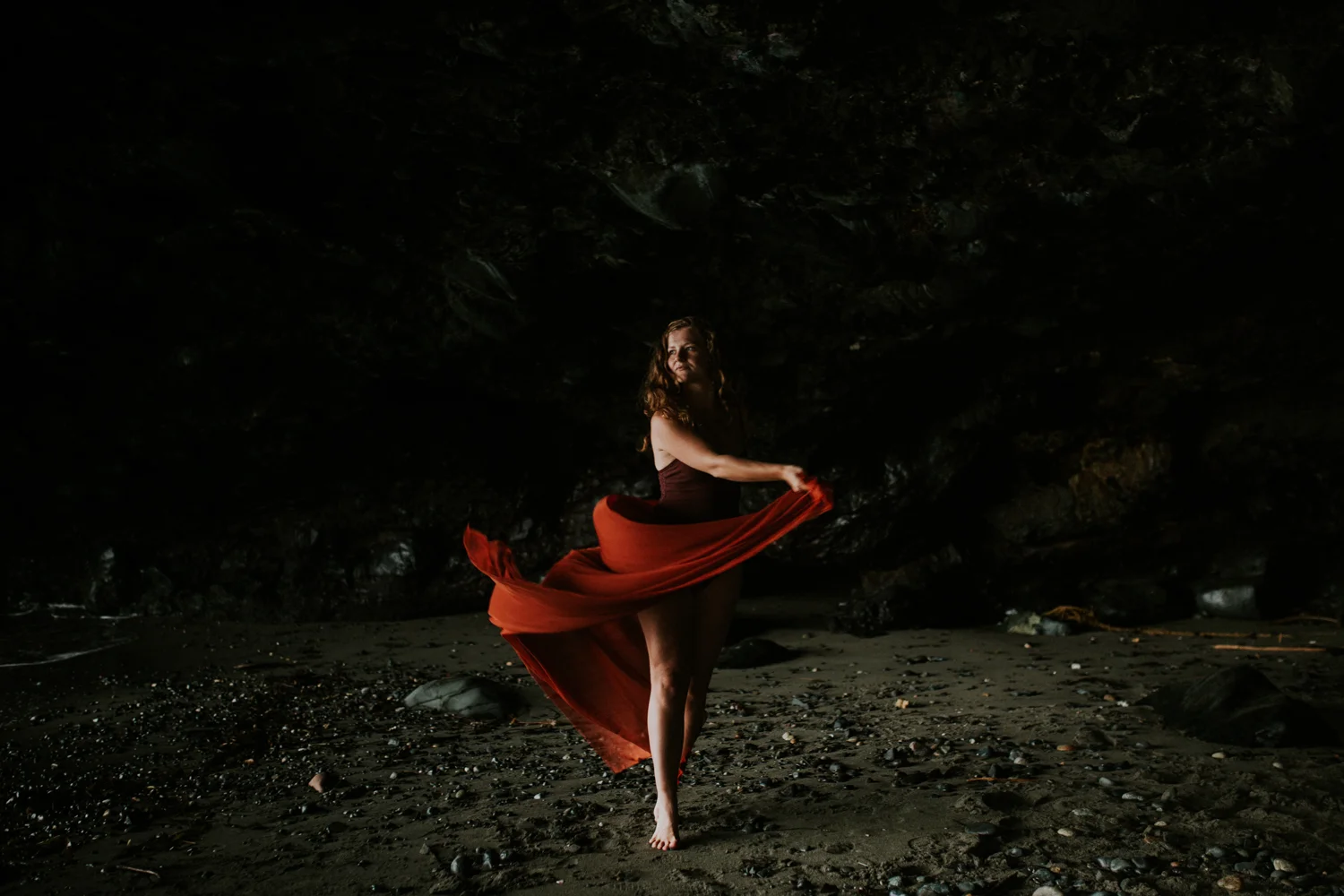 portrait of woman dancing Mystic Beach, Victoria boudoir photographer