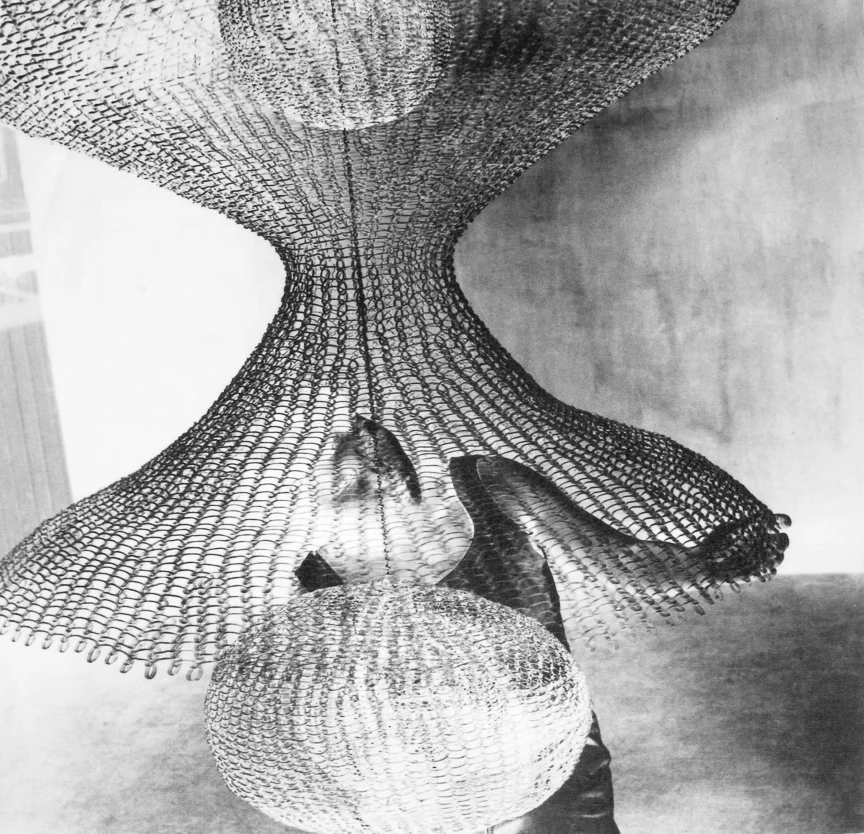 Ruth Asawa and Her Wire Sculpture, (negative) 1950s