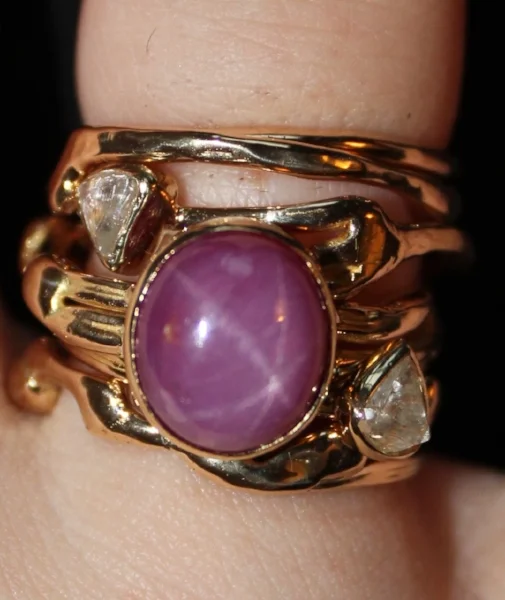Star Ruby, Rough Diamond, K18 Yellow Gold - Sold