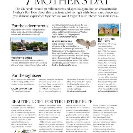 OUT NOW! One of the &quot;7 marvellous ideas for Mother's Day&quot; in March issue of Berkshire Life magazine! Read full piece on our website blog (address in profile)! #househistories #propertyhistories #propertyhistory #oldhouses #goldproperty #gol