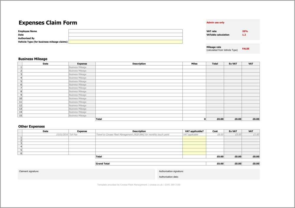 Expenses Form Uk Free Excel Template Download Covase Fleet Management Company Car Outsourcing