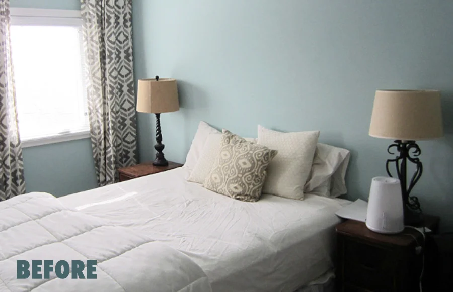 The master bedroom before we installed a headboard or bedside sconces