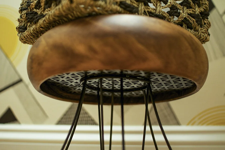 View from below: the aluminum sheet, spray painted black, gives a fun textured look.