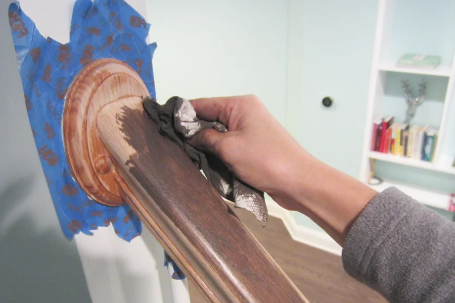 I used a paper towel to wipe stain on the handrail