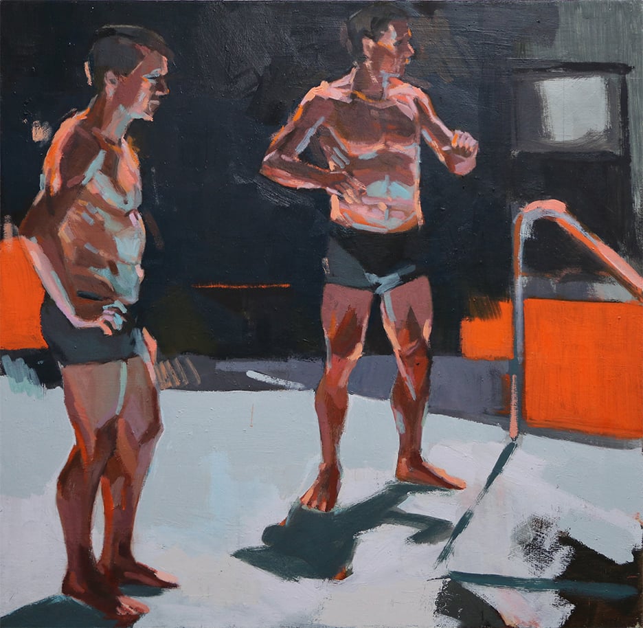 figures by pool