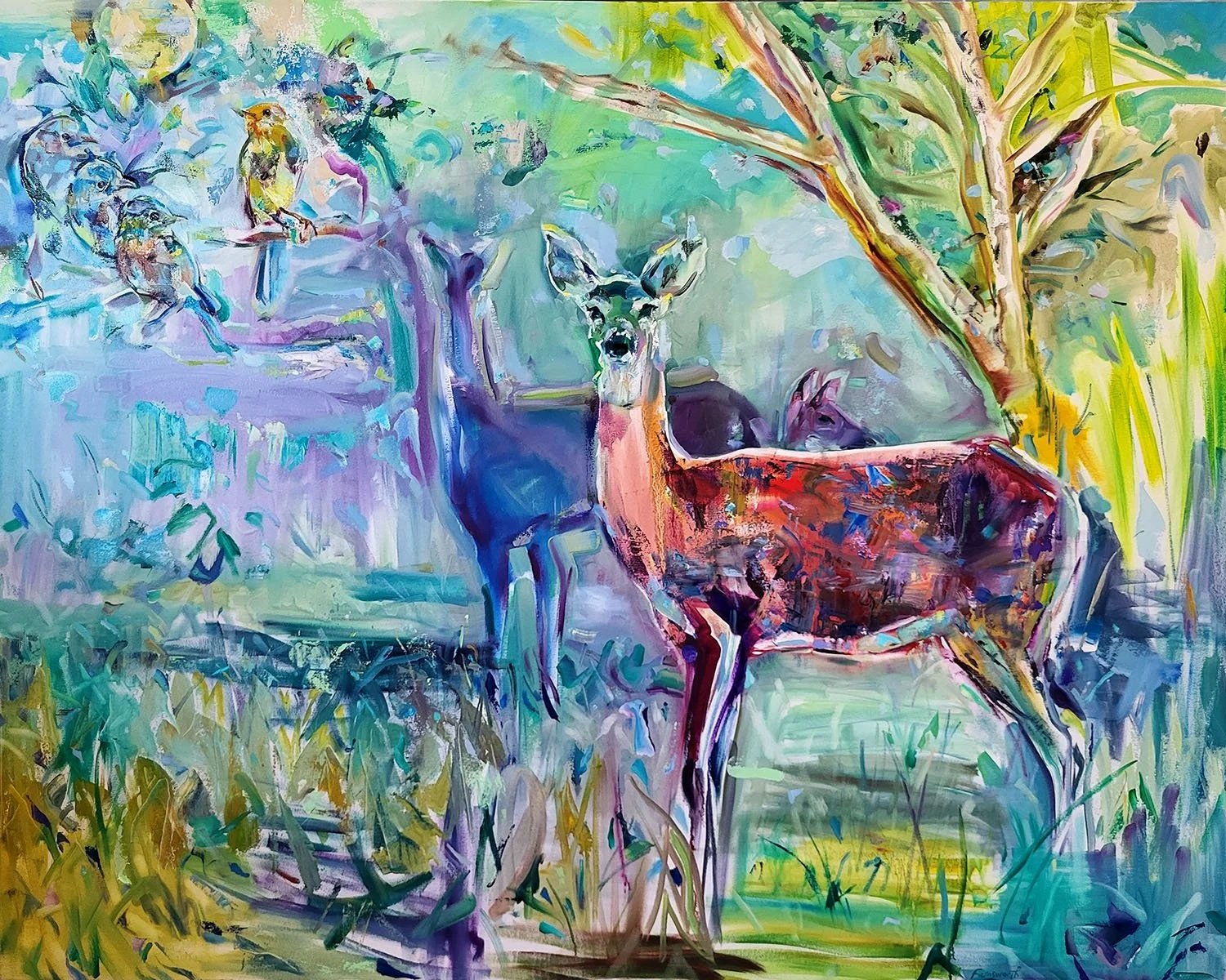Grouping of Deer with Birds and Branches, 2022