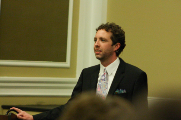 Dr. Christopher Weeks speaking on the power of stories at Mortar Boards Fall 2015 Last Lecture