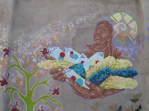 Peñasco Theater Mural Detail. By Artists Rebekah Tarin and Amaryllis DeJesus Moleski 