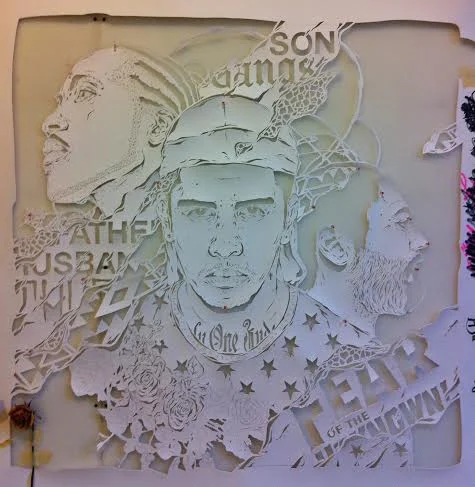 Hand cut paper element of the work in progress for the National Museum of Mexican Art. Ian Kuali'i