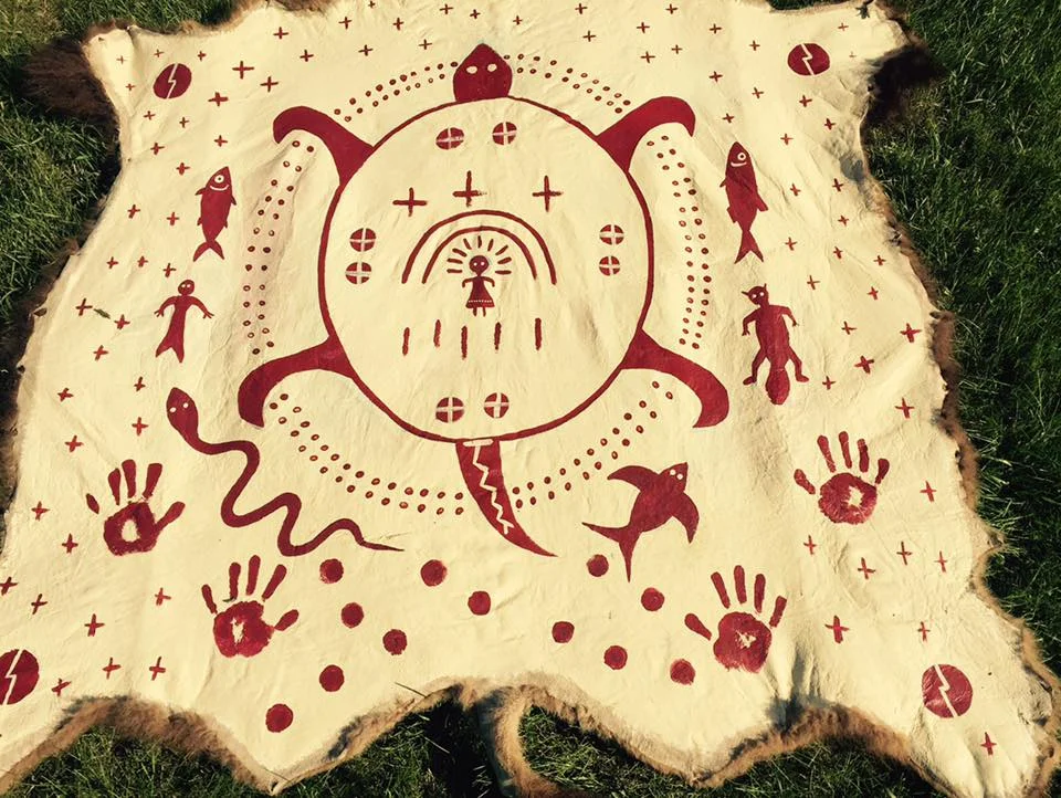 Buffalo Robe with water beings. Christi Belcourt and Isaac Murdoch for #callresponse 2016