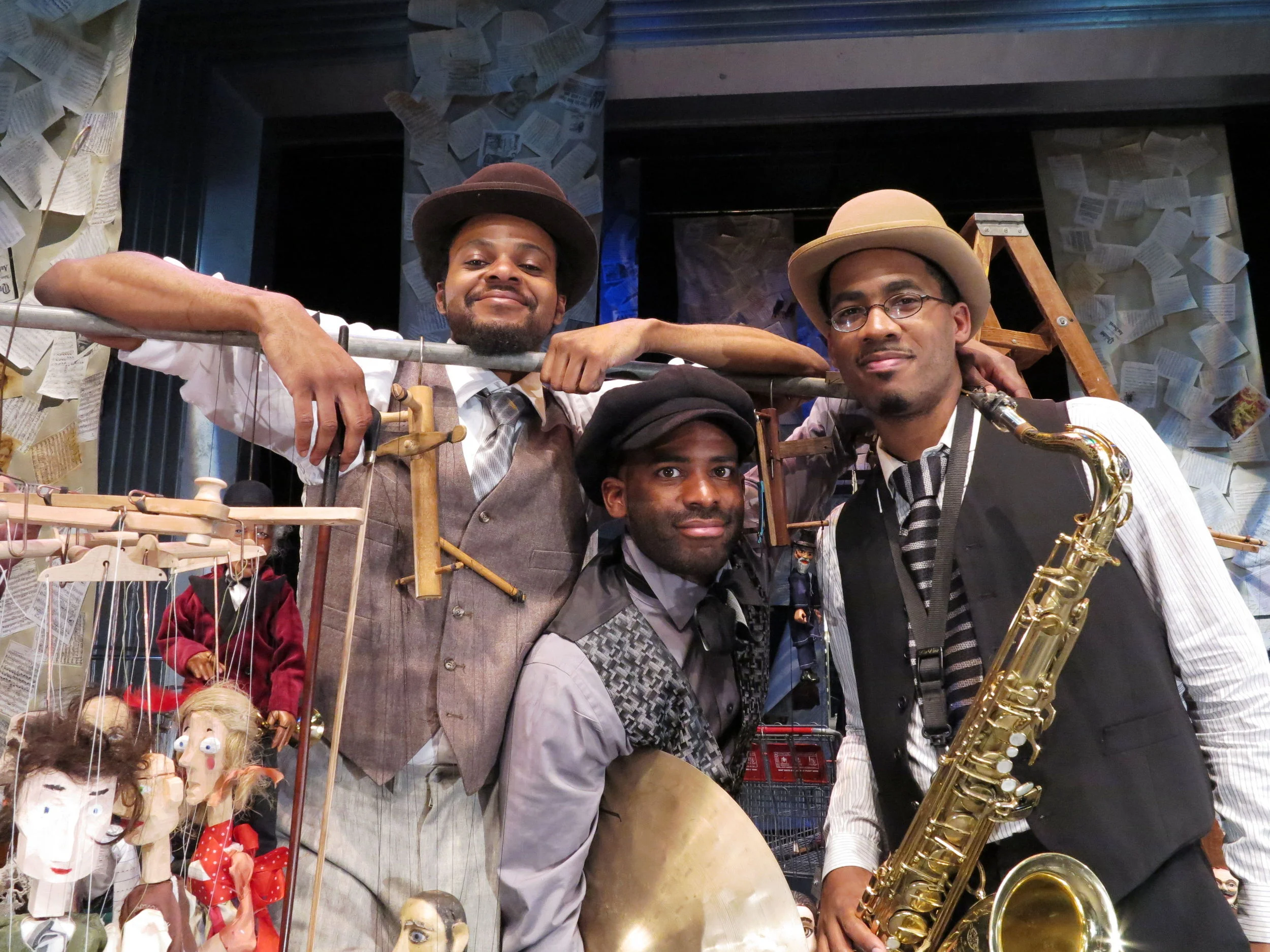 Luke Stewart (Bass), Warren Trae Crudup III (Percussion), James Brandon Lewis (Musical Director, Saxophone). Photo by Jonathan Slaff