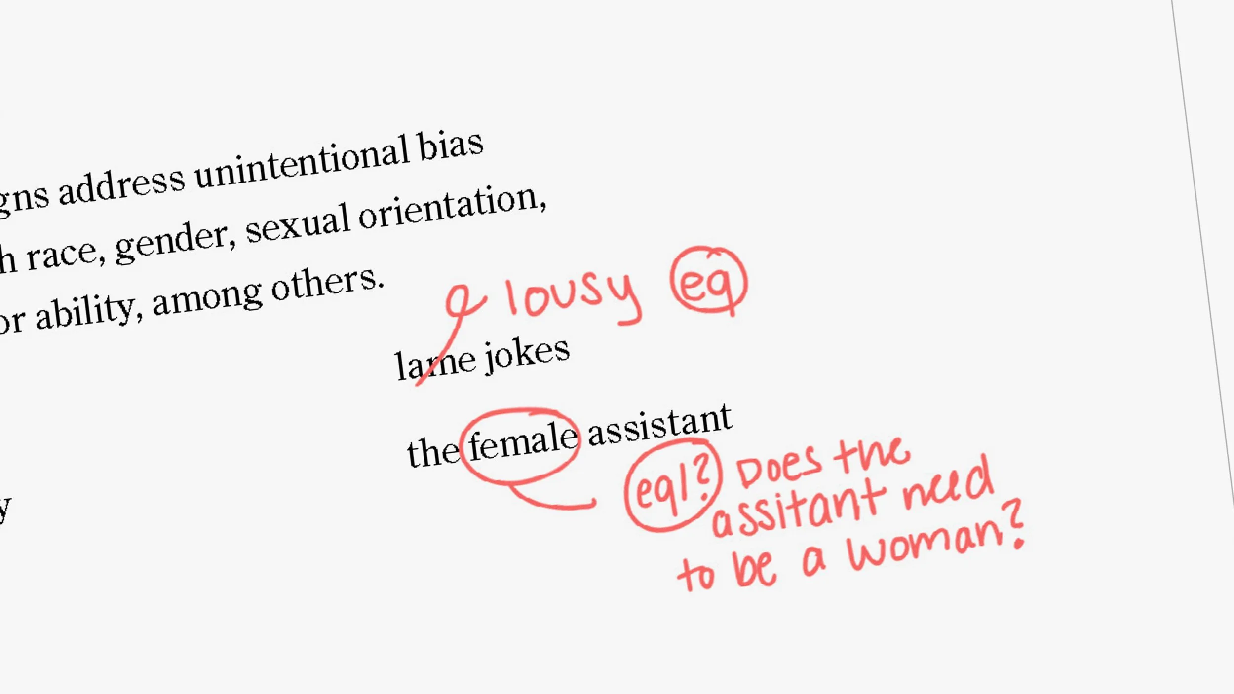 The Editing for Equality mark by droga5 - designed to fit within existing copyediting marks