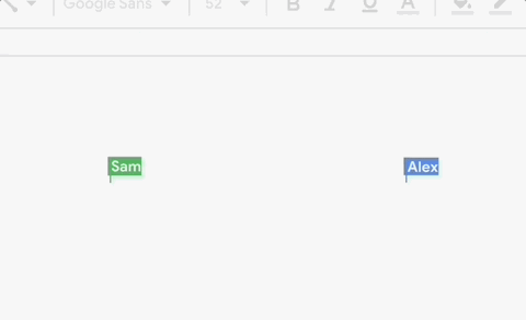 Awkwardly polite scene of two cursors bumping into each other in a document from Google's "Make it with G Suite" campaign by droga5, built almost exclusively in G Suite