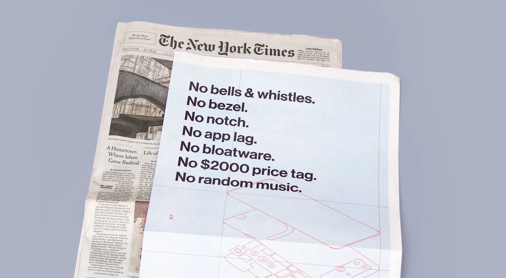 Inside spread of "Master of one" - a Oneplus 7 instruction manual leaked to the press by droga5 taking aim at the competition by showing we only put the best parts in.