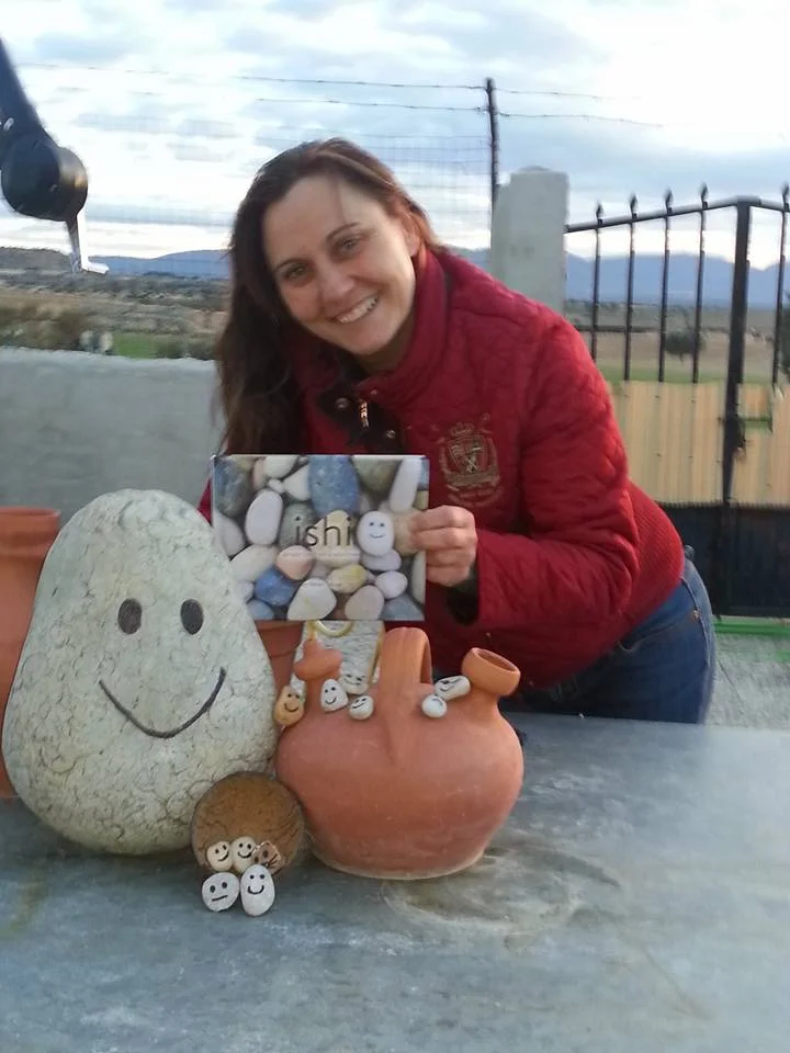 Virginia with her ISHI book and her AmAzing Ishi rocks from Toledo, Spain!