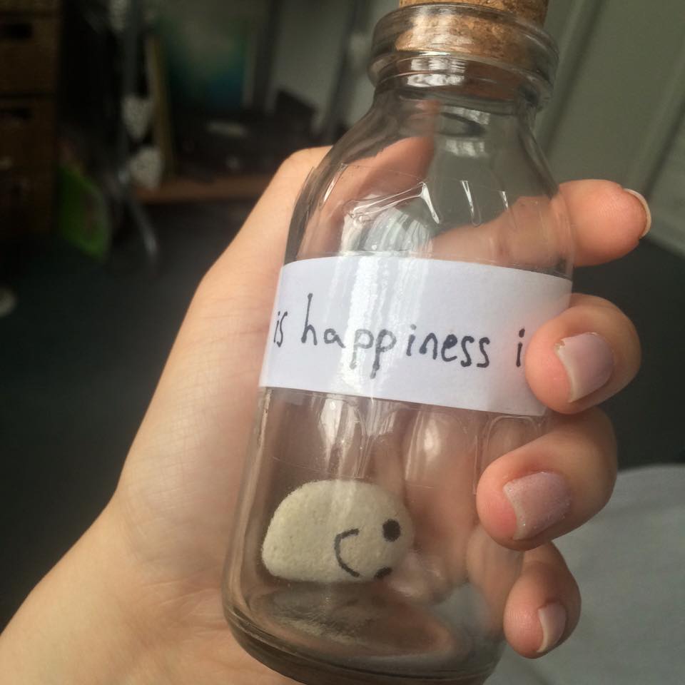 Sofia's new happy rock, gift from Waldo with the message, "There is happiness in all of us" in the UK :)