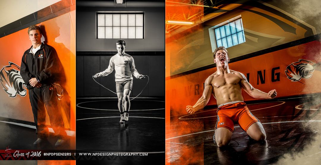 One of Seth's wrestling spreads in his custom 8x8 Senior Album