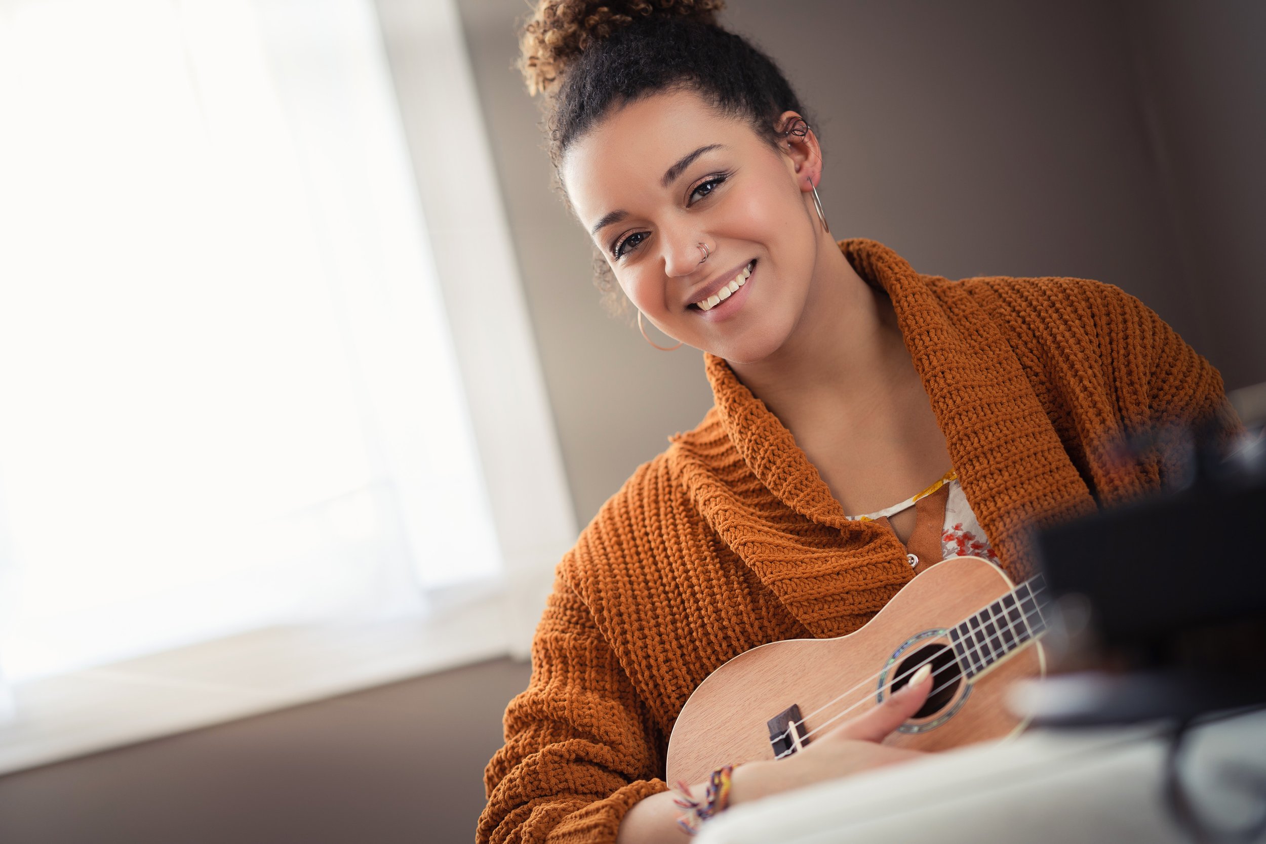 ukulele senior girl portrait