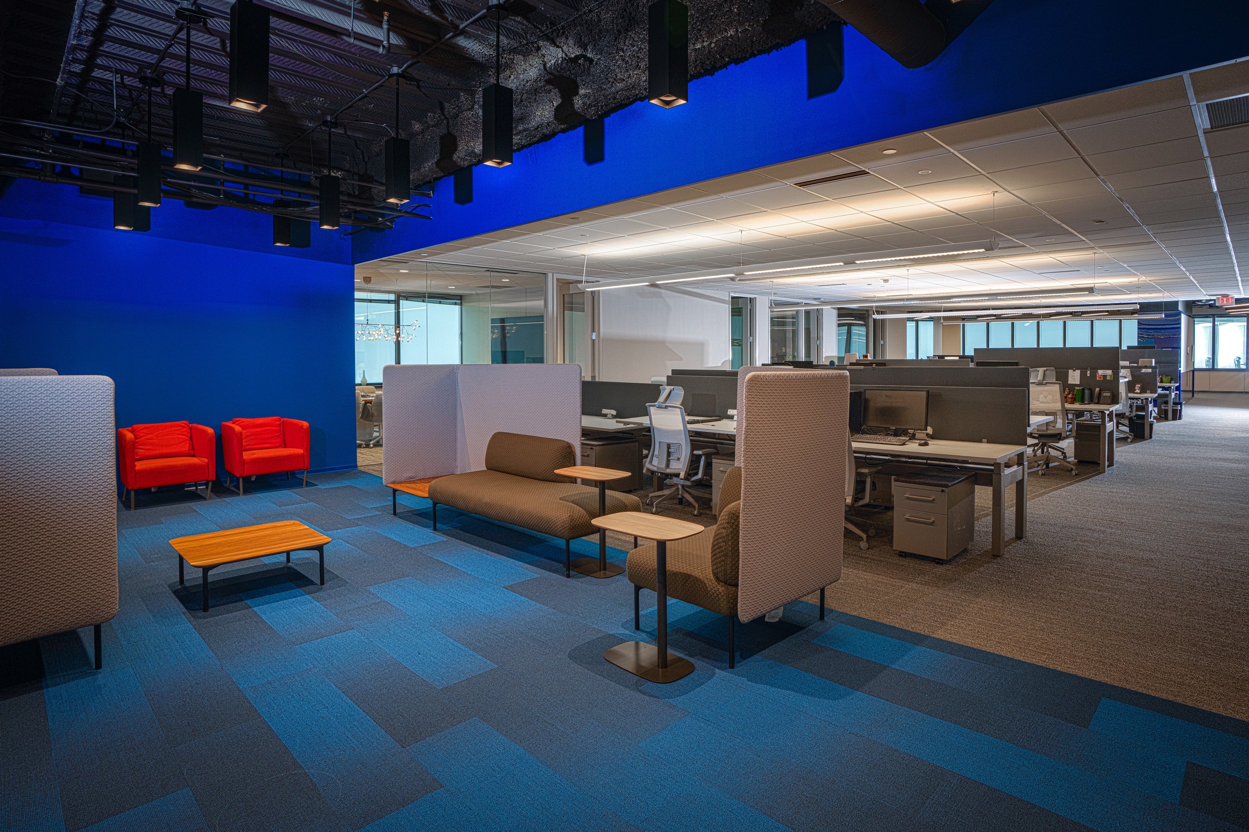 Wide angle of cubicles blue