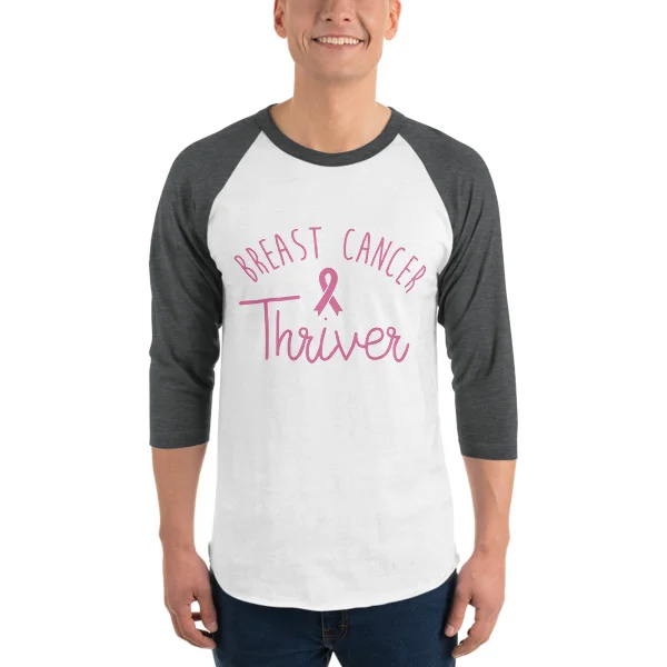 Pink "Breast Cancer Thriver with decoration" | 3/4 sleeve Raglan Shirt