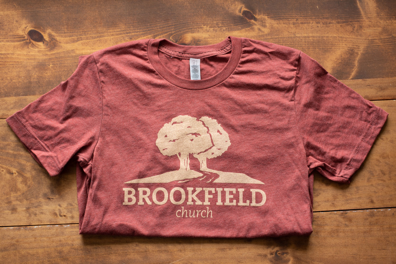 A t-shirt with an alternative logo for Brookfield Church in Athens, Ohio.