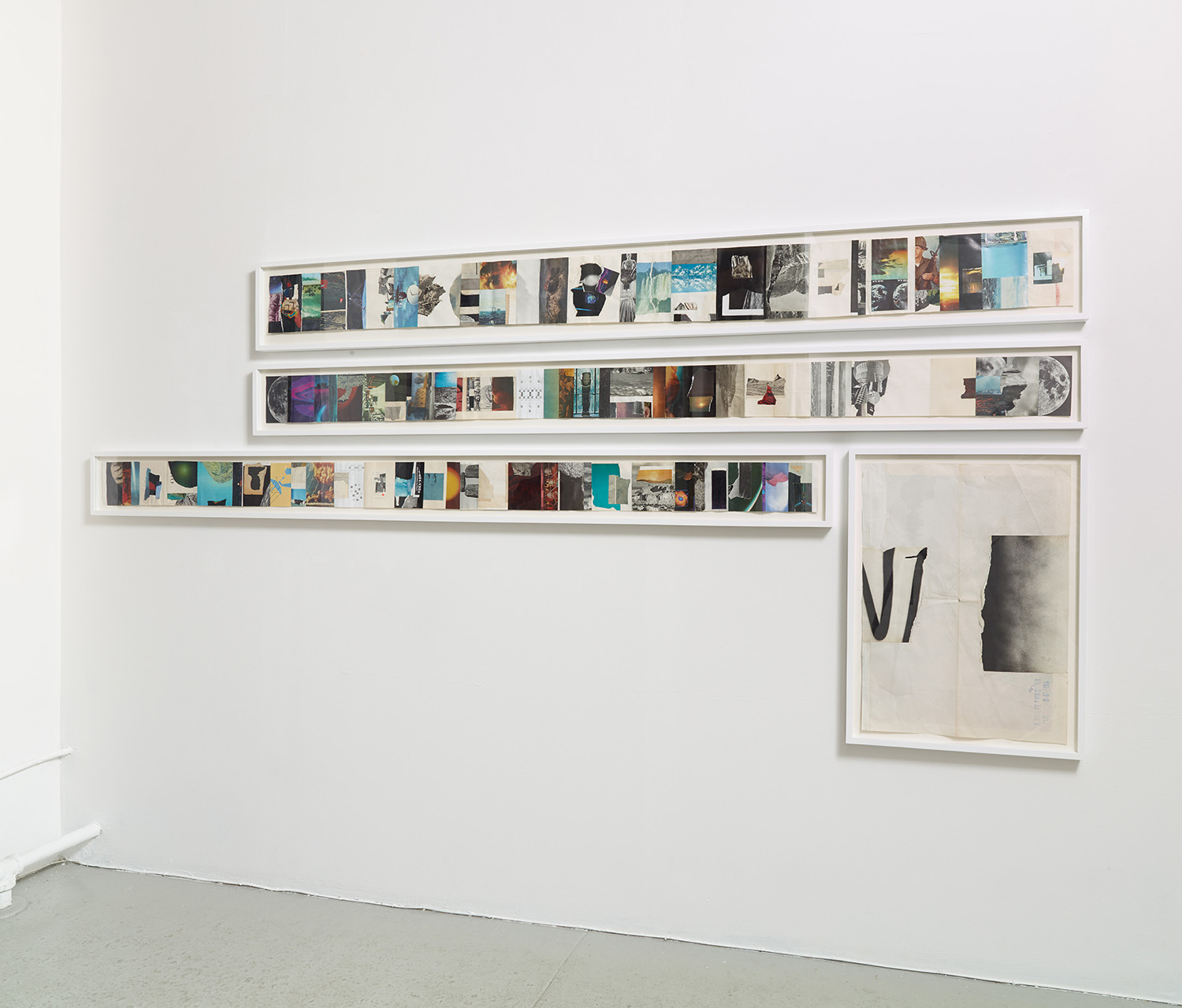 Installation view of Josh Slater's solo exhibition ' Satisfaction Circuit' with collage-based works on paper