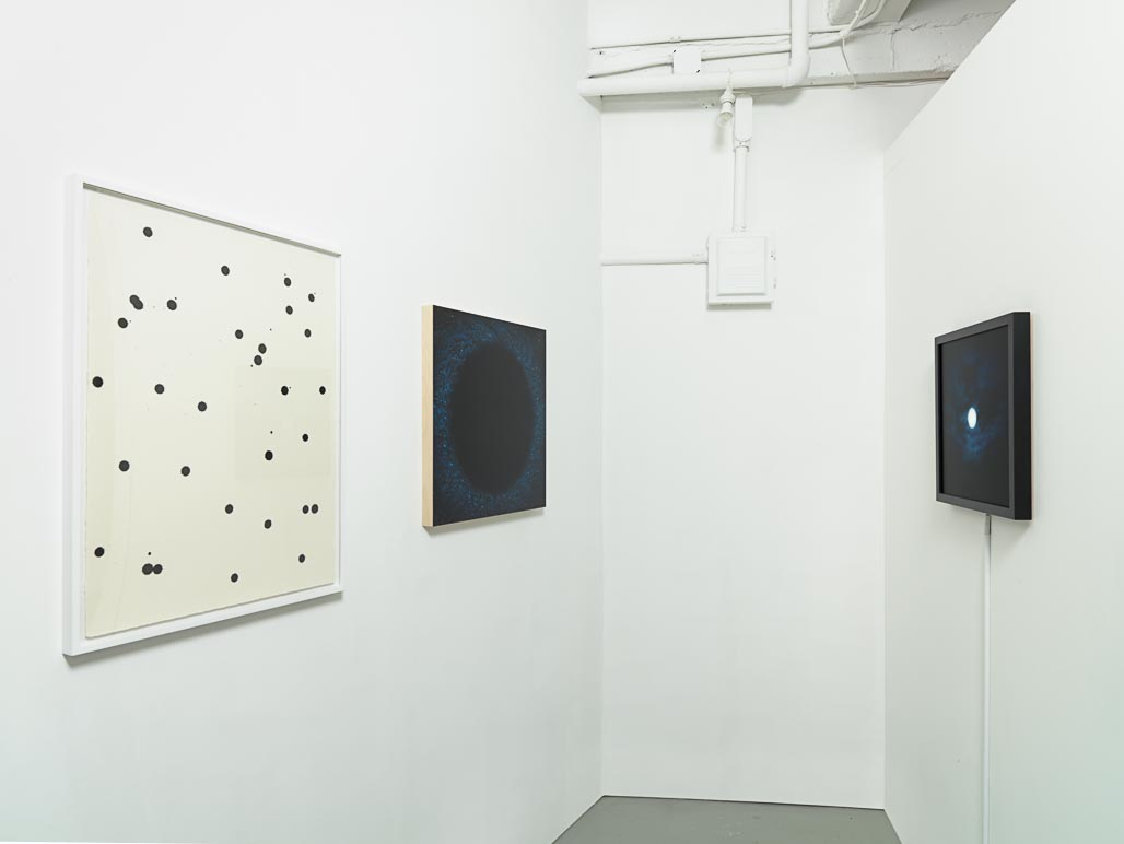 Installation view of Peter Rostovsky and Olav Westphalen's exhibition displaying paintings by Rostovsky and works on paper by Westphalen