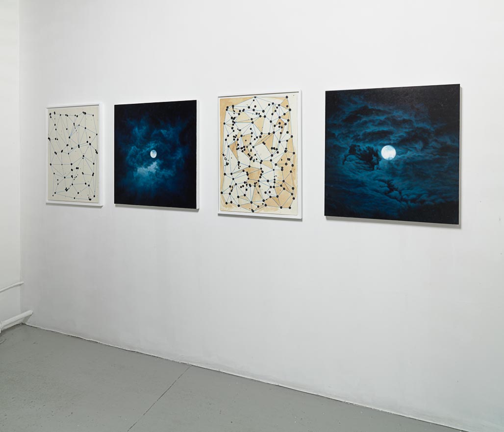 Installation view of Peter Rostovsky and Olav Westphalen's exhibition displaying paintings by Rostovsky and works on paper by Westphalen