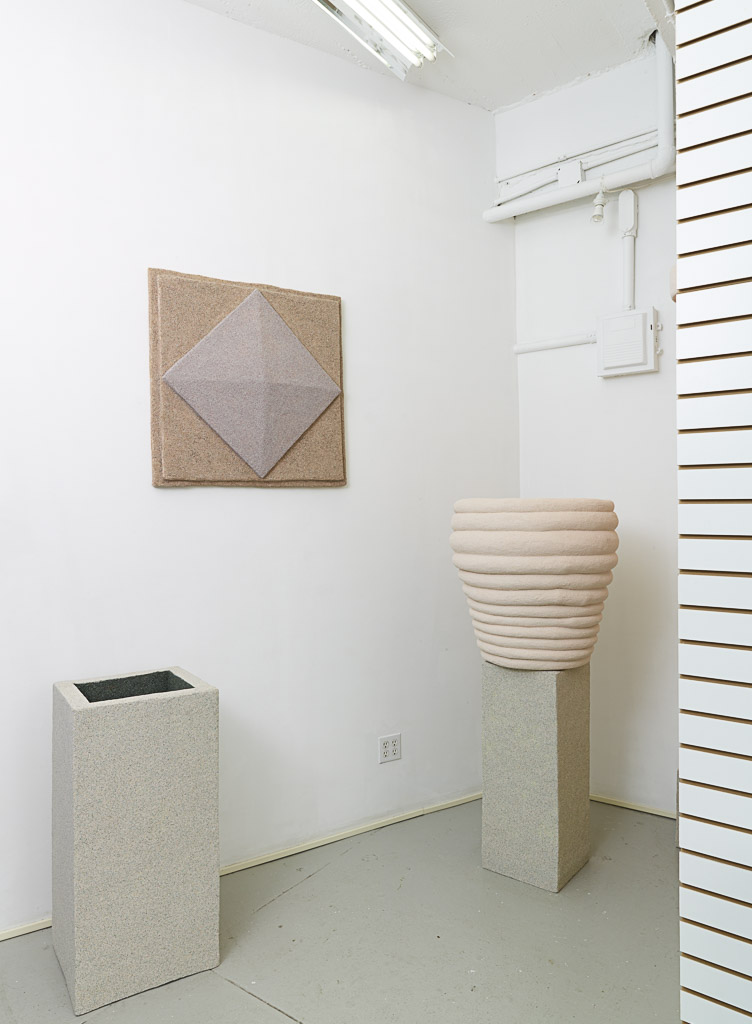 Installation view of sculptural and installation works by Rachel Higgins in her solo exhibition 'Logistics'