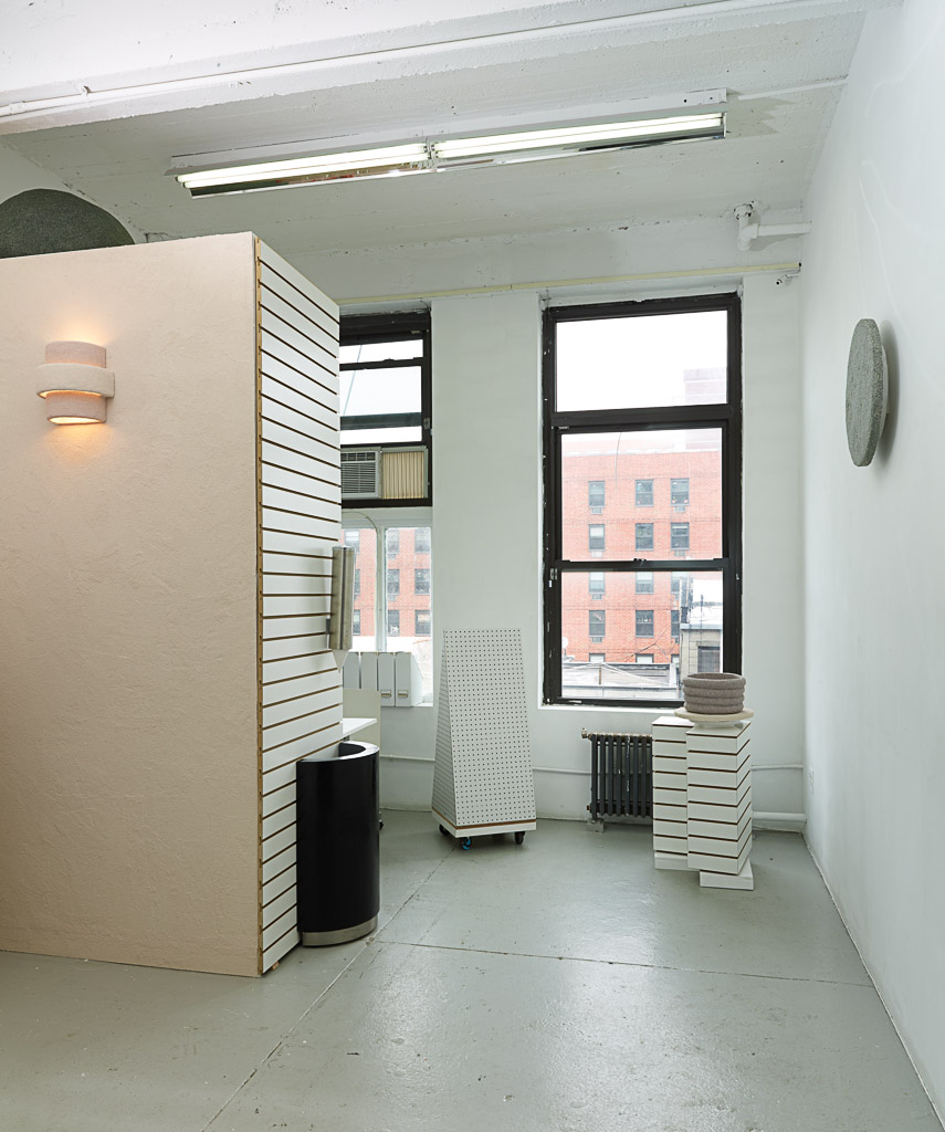 Installation view of sculptural and installation works by Rachel Higgins in her solo exhibition 'Logistics'